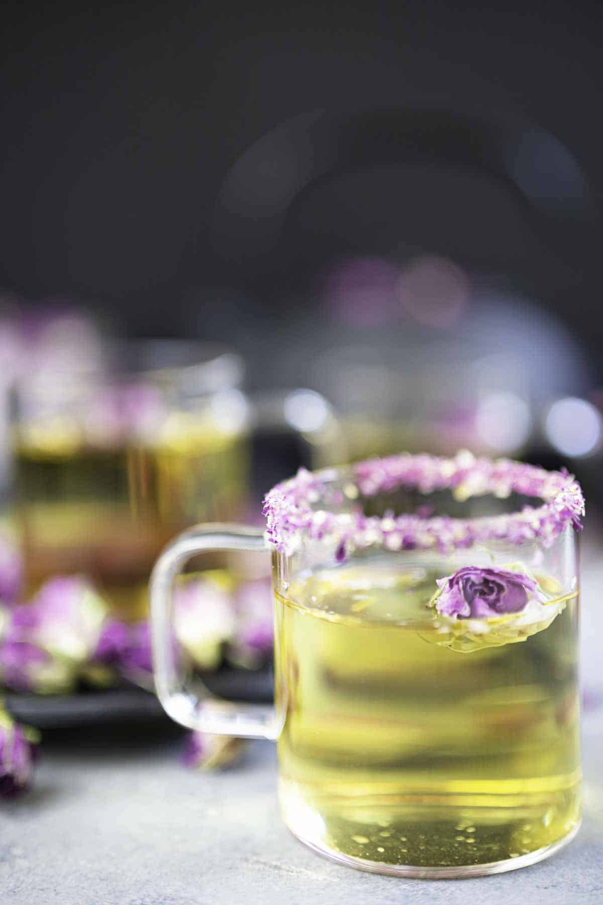 Cup of rose petal tea.