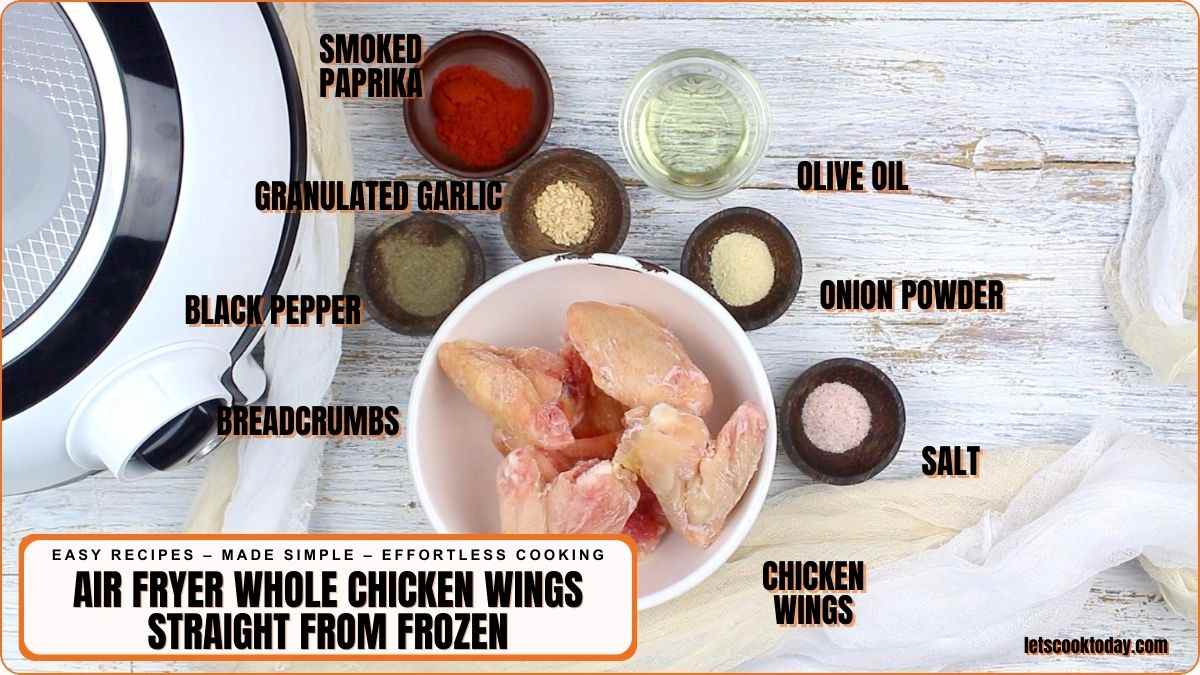 Frozen chicken wings with spices and olive oil.