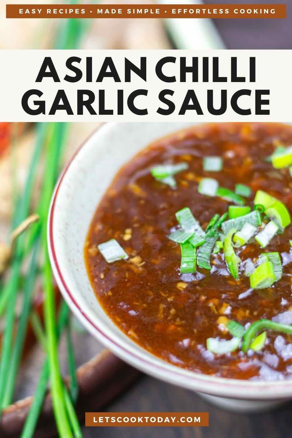 Asian chilli garlic sauce in white bowl.
