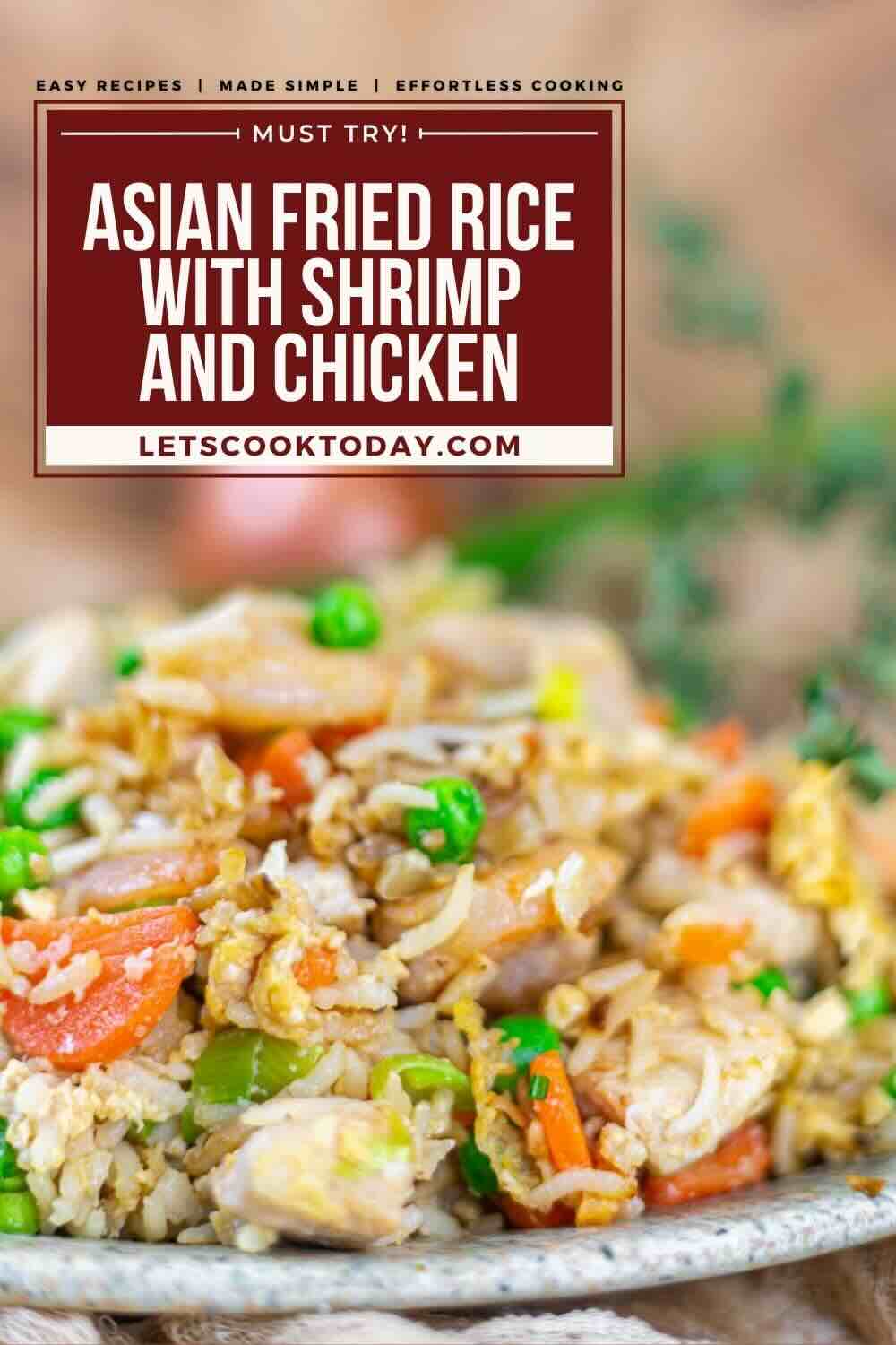Asian fried rice with shrimp and chicken.