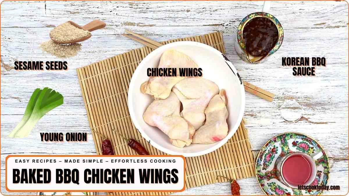 Raw chicken wings with sauce and seasonings arranged.