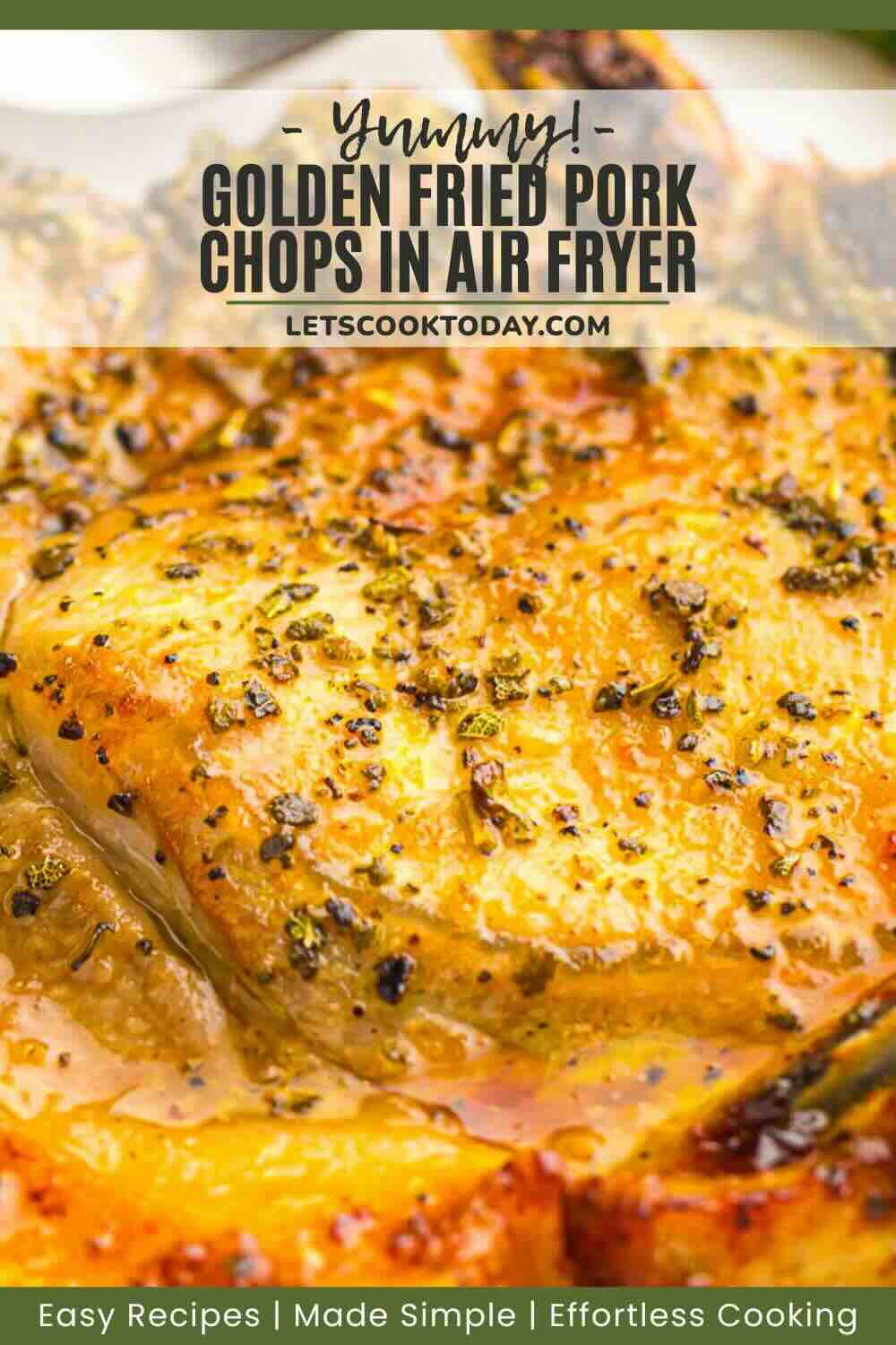 Golden fried pork chops cooked in air fryer.
