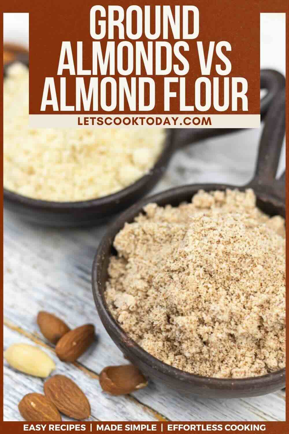 Ground almonds and almond flour in bowls.