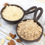 Two bowls comparing almond flour and meal.
