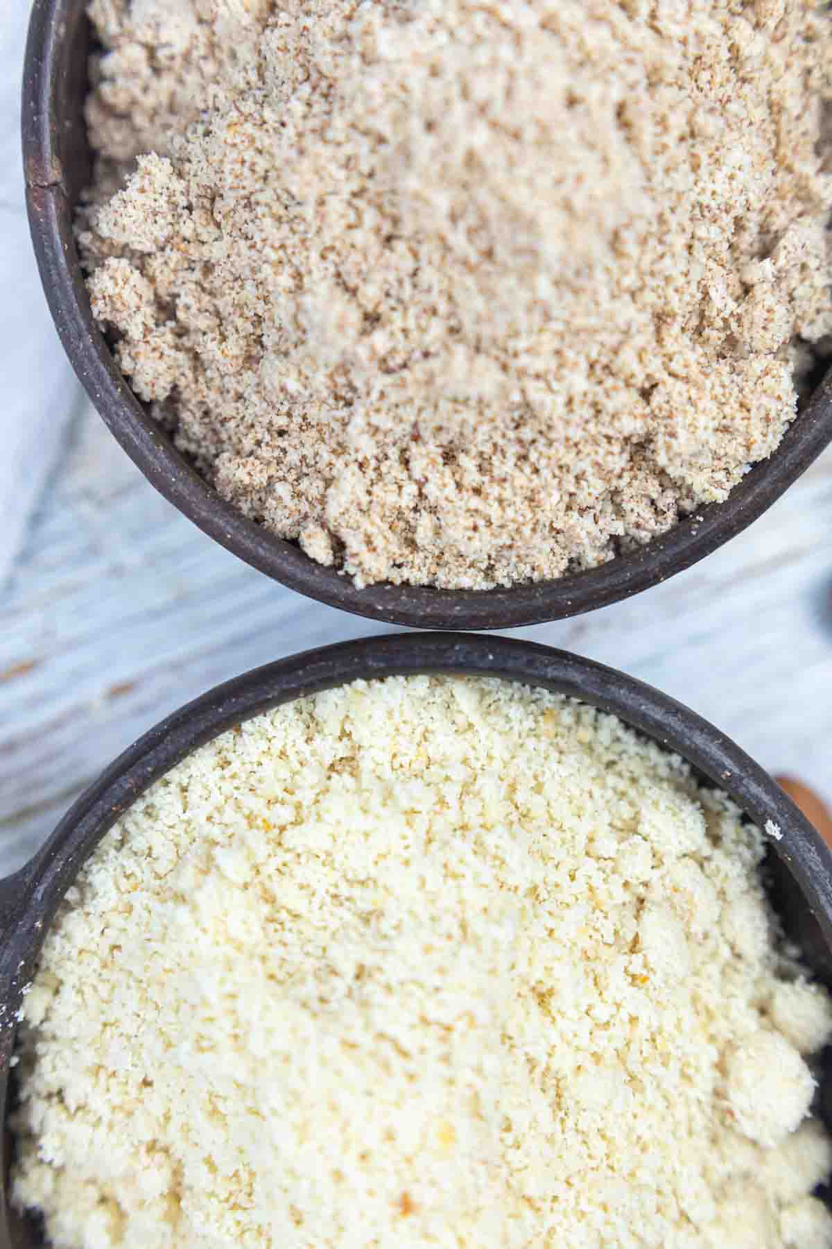 Close-up view of almond flour textures.