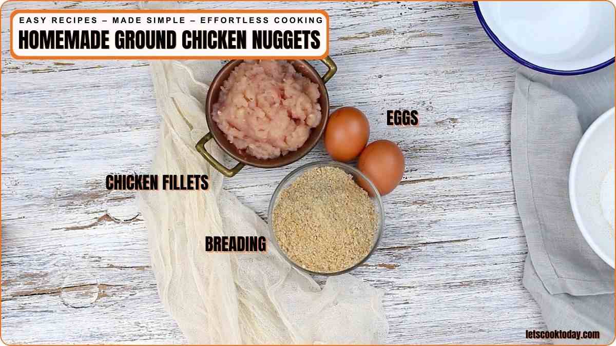 Ingredients for homemade ground chicken nuggets recipe.