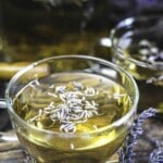 Close-up of lavender infused herbal tea.