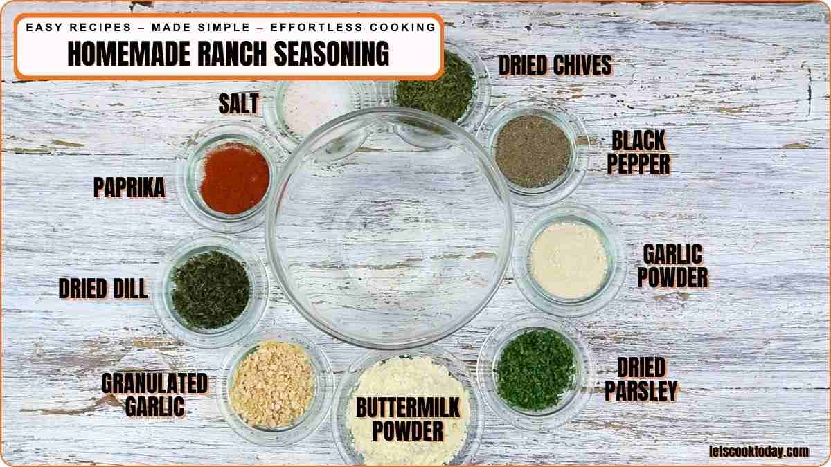 Small bowls of herbs and seasonings arranged.