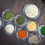 Assorted spices for homemade ranch seasoning.
