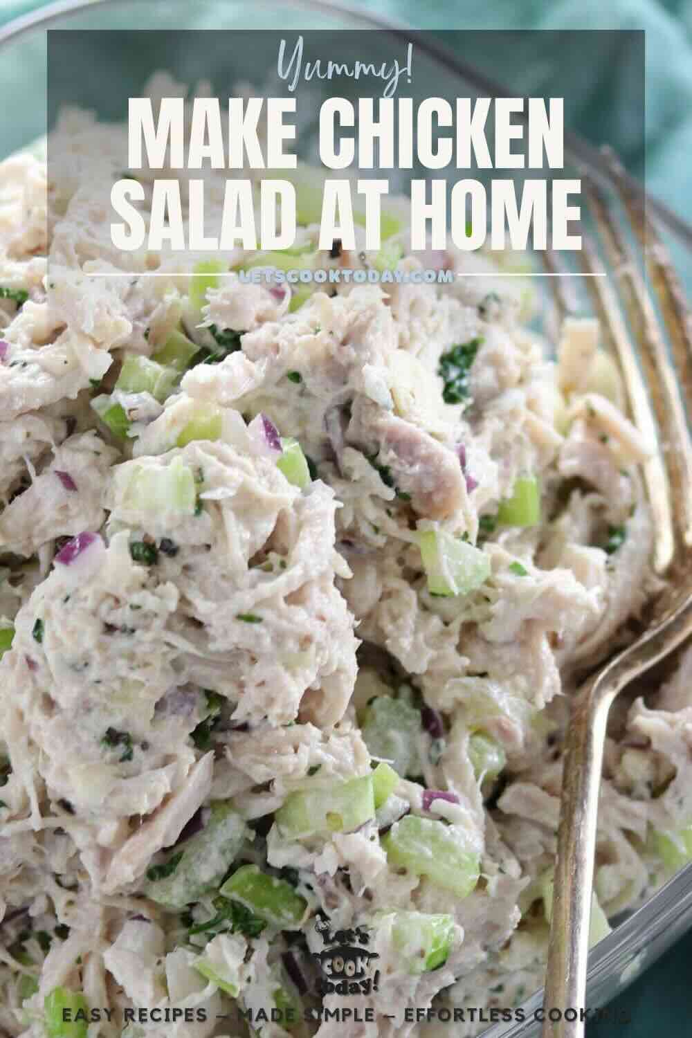 Homemade chicken salad with celery and onion.