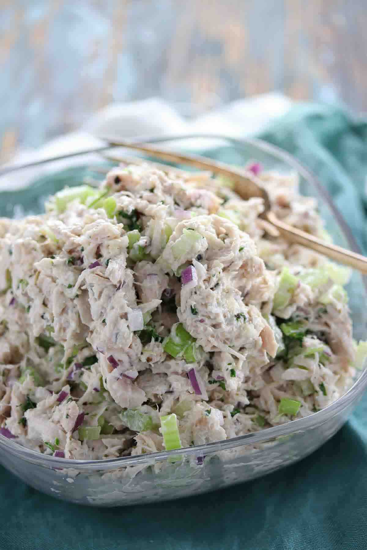 Creamy chicken salad with parsley and celery.