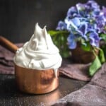 Thick meringue icing piled high in pot.