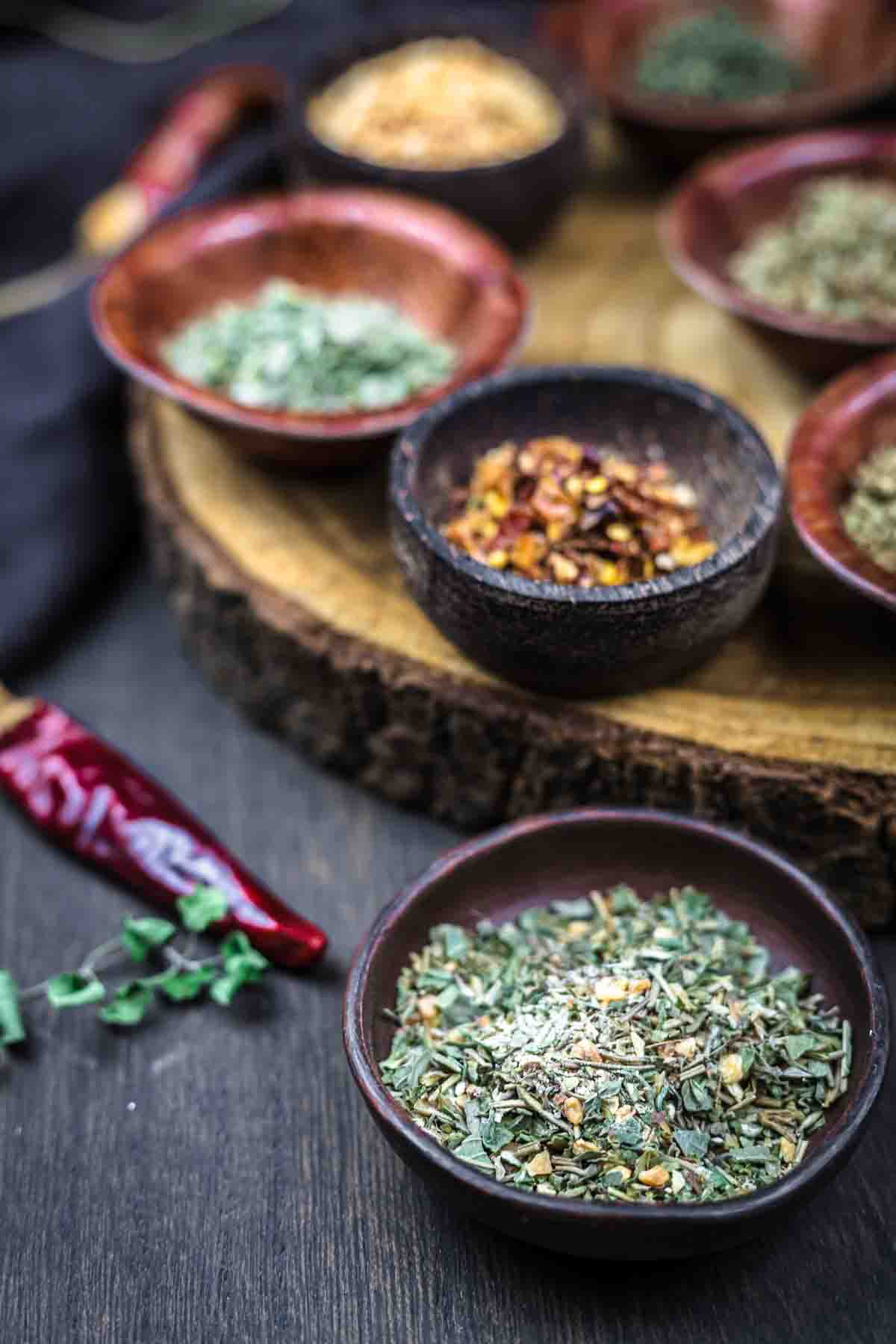 Close-up of dried herb seasoning blend.