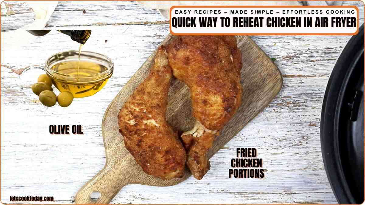 Fried chicken portions and olive oil ingredients.