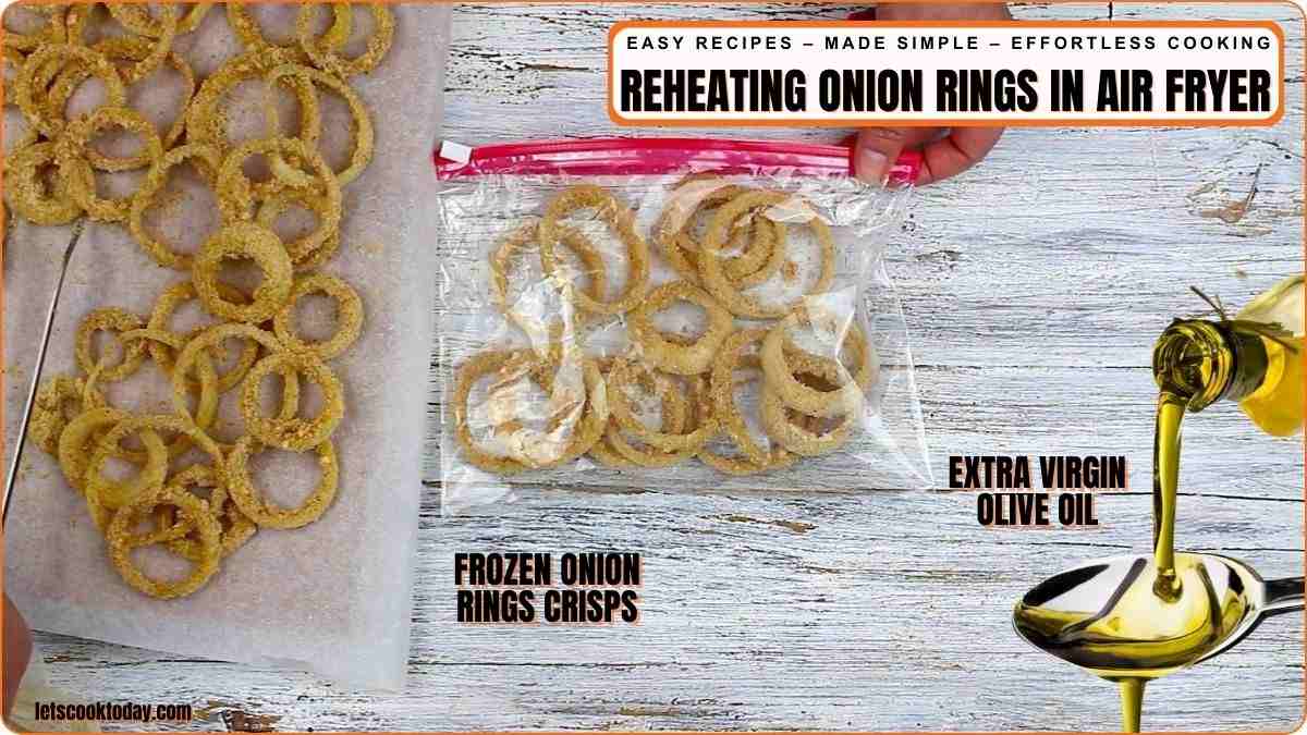 Frozen onion rings and olive oil preparation.