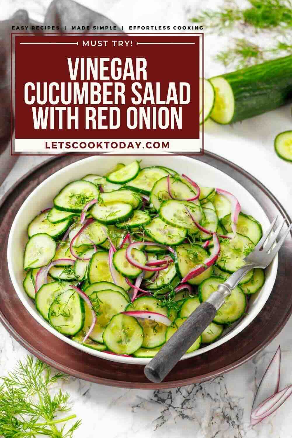 Fresh cucumber salad mixed with red onions.