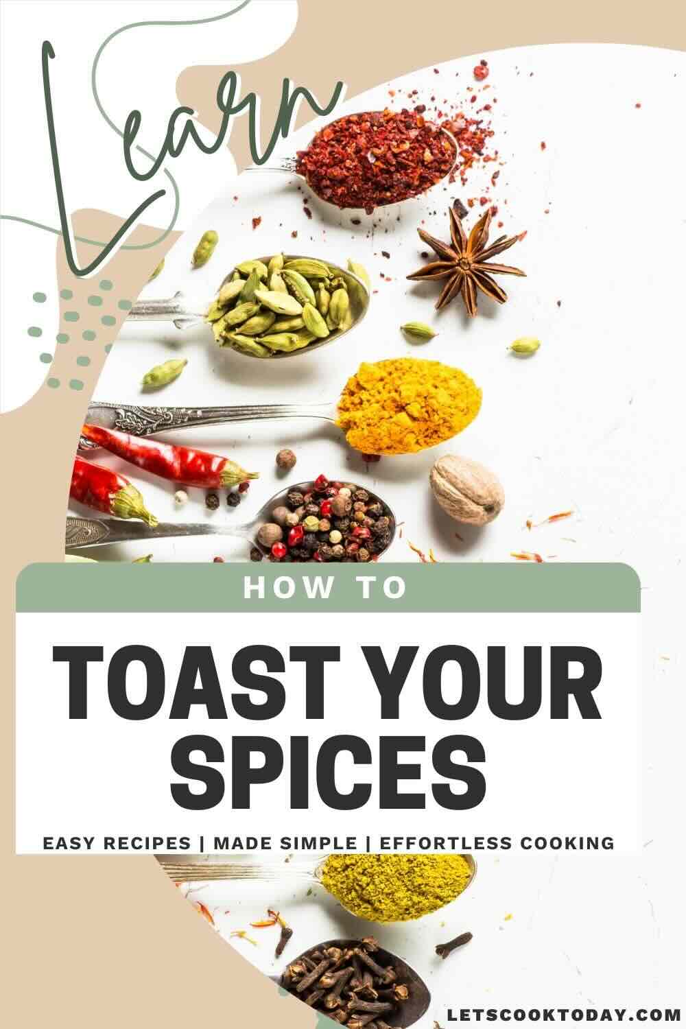 Different types of herbs and spices in spoons.